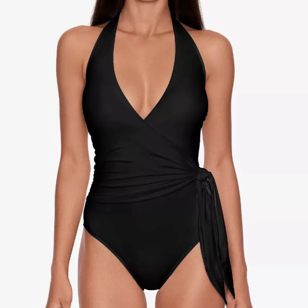 Lauren Ralph Lauren Halter Side-Tie Tummy-Control Black - Picture 1 of 14
